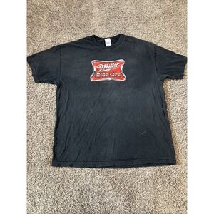 Vintage 2004 Y2K Miller High Life Black Tee T-Shirt XL Thrashed